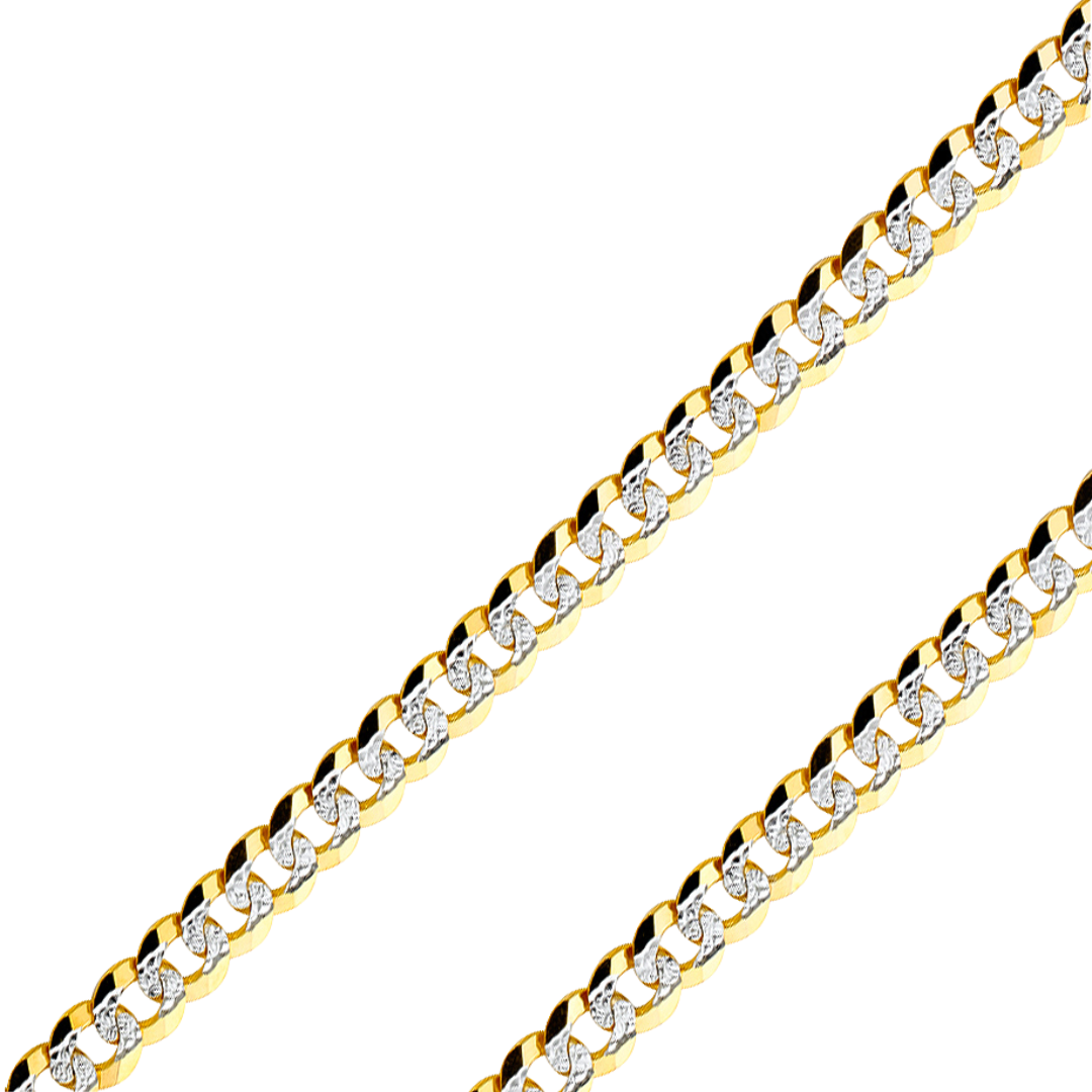 14K Real Solid Yellow Gold 2.20mm-14.00mm Curb Concave White Pave Regular Cuban Chain