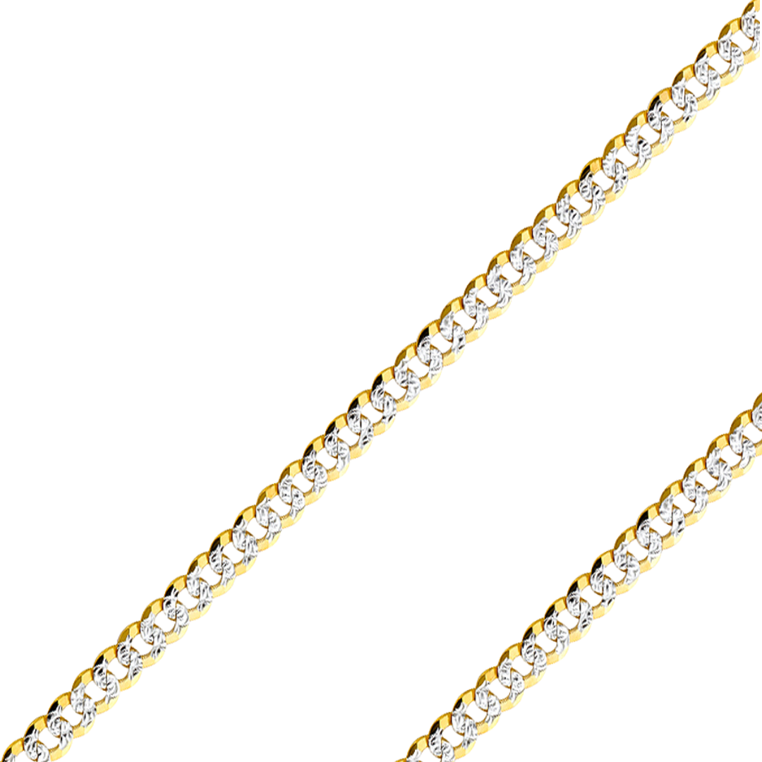 14K Real Solid Yellow Gold 2.20mm-14.00mm Curb Concave White Pave Regular Cuban Chain