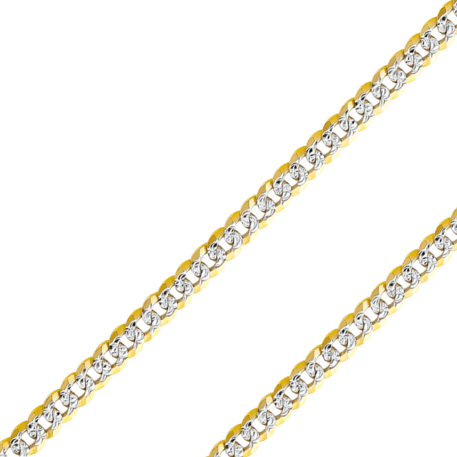 14K Real Solid Yellow Gold 2.20mm-14.00mm Curb Concave White Pave Regular Cuban Chain