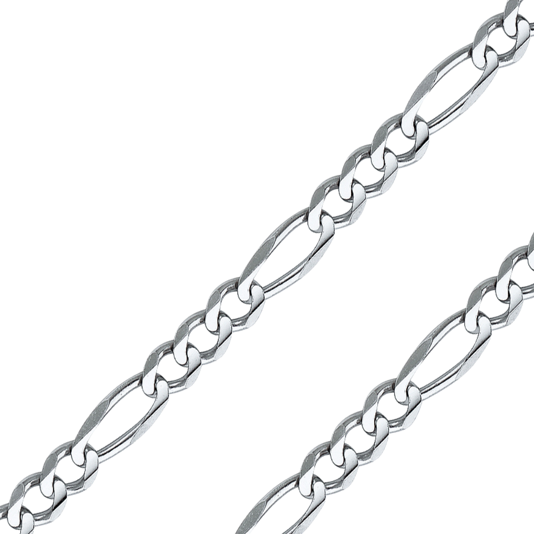 14K REAL White Gold 2.70mm-6.00mm Figaro 3+1 Concave Regular Diamond Cut Chain