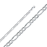 14K White Gold Solid 6.0 mm Concave Figaro 3+1 Bracelet