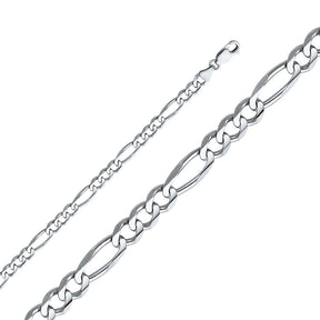 14K White Gold Solid 6.0 mm Concave Figaro 3+1 Bracelet