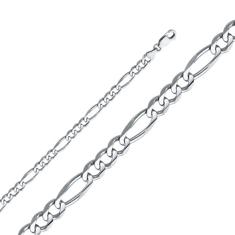 14K White Gold Solid 6.0 mm Concave Figaro 3+1 Bracelet