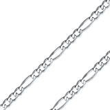 14K REAL White Gold 2.70mm-6.00mm Figaro 3+1 Concave Regular Diamond Cut Chain