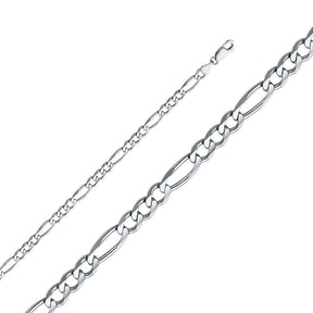 14K White Gold Solid 4.7 mm Concave Figaro 3+1 Bracelet