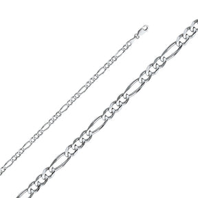 14K White Gold Solid 4.0 mm Concave Figaro 3+1 Bracelet