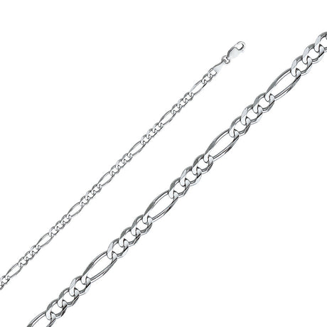 14K White Gold Solid 4.0 mm Concave Figaro 3+1 Bracelet