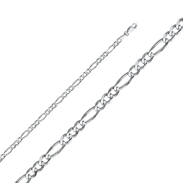 14K White Gold Solid 4.0 mm Concave Figaro 3+1 Bracelet