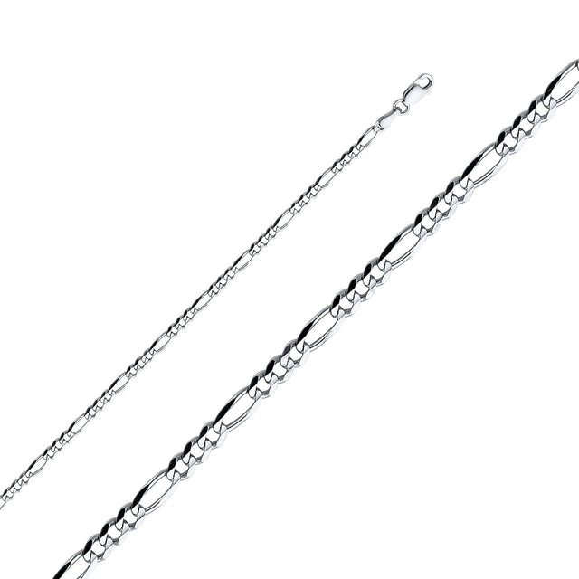 14K White Gold Solid 3.1 mm Concave Figaro 3+1 Bracelet