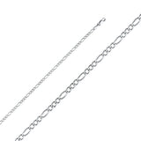 14K White Gold Solid 2.7 mm Concave Figaro 3+1 Bracelet