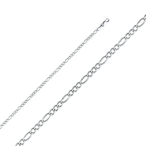 14K White Gold Solid 2.7 mm Concave Figaro 3+1 Bracelet
