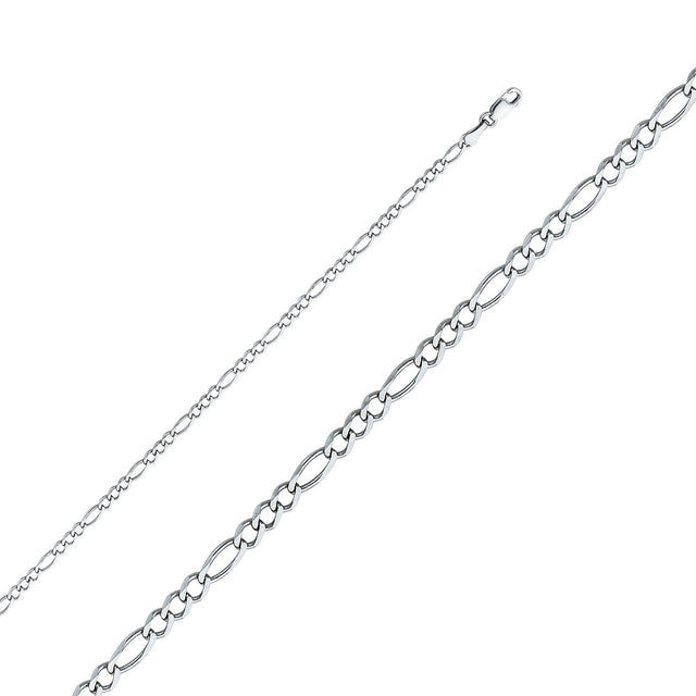 14K White Gold Solid 2.7 mm Concave Figaro 3+1 Bracelet