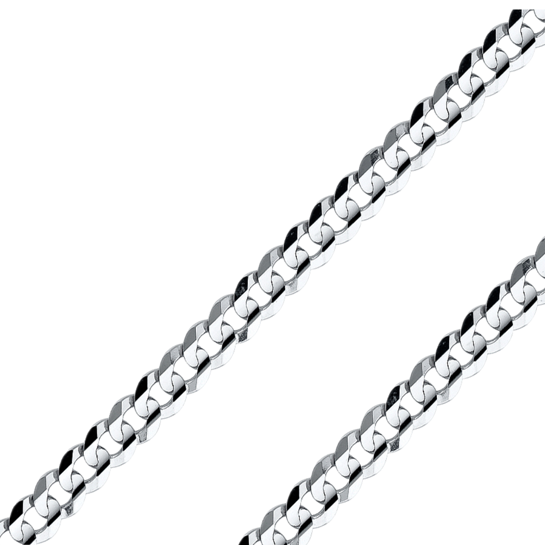 14K REAL White Gold 2.70mm-6.90mm Curb Cuban Concave Regular Diamond Cut Chain