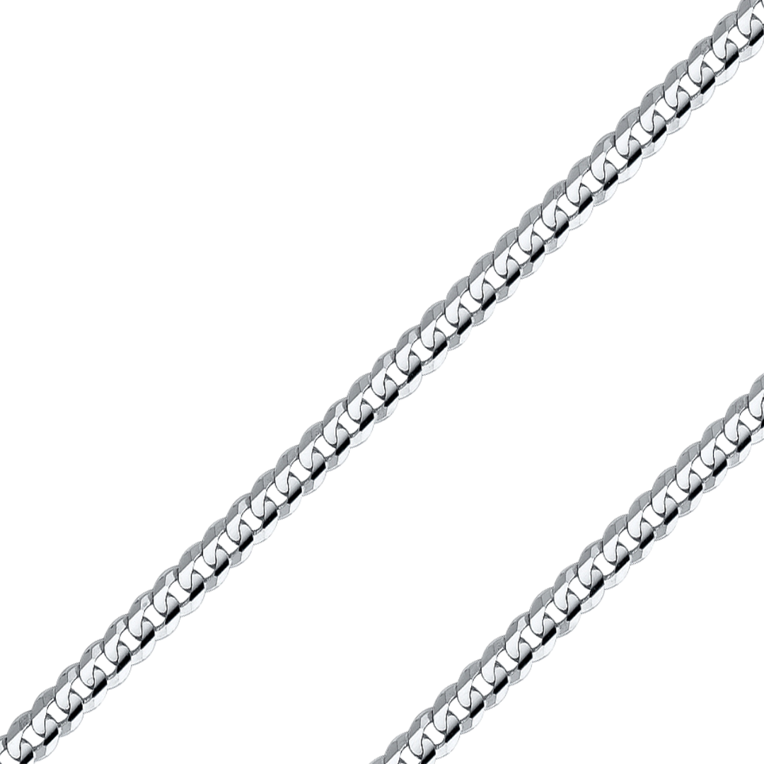 14K REAL White Gold 2.70mm-6.90mm Curb Cuban Concave Regular Diamond Cut Chain