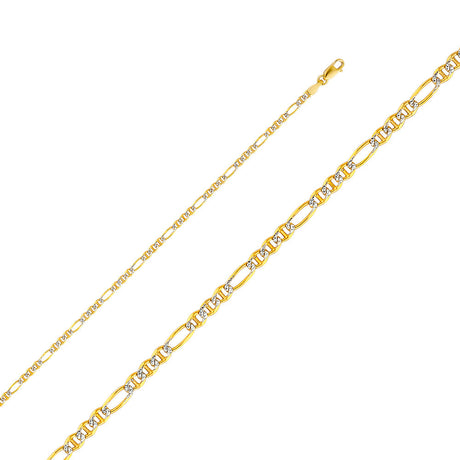 14K Two-Tone Gold Solid 2.5 mm White Pavé Ficonucci 3+1 Chain with Lobster Clasp