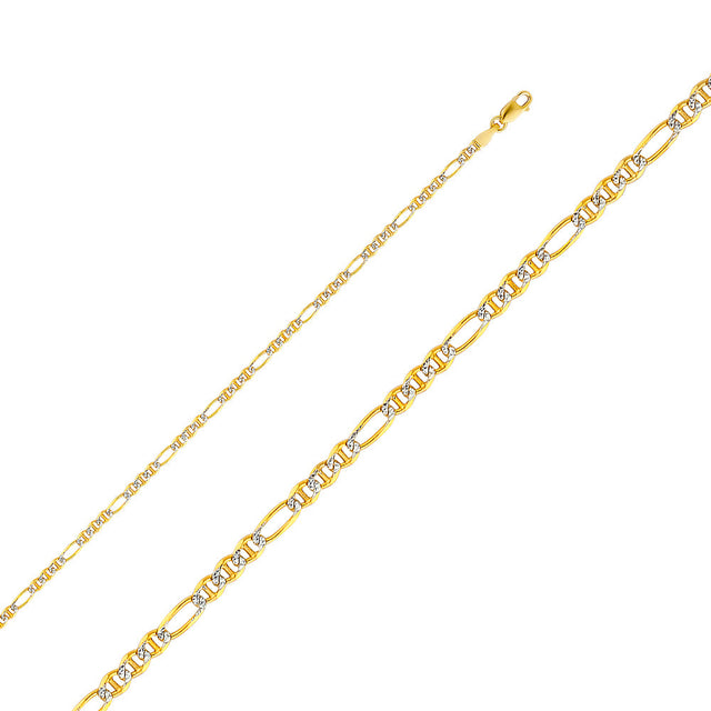 14K Two-Tone Gold Solid 2.5 mm White Pavé Ficonucci 3+1 Chain with Lobster Clasp