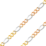 14K REAL Tricolor Gold 1.80mm-5.30mm Figaro 3+1 Concave Regular Diamond Cut Chain