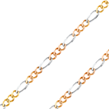 14K REAL Tricolor Gold 1.80mm-5.30mm Figaro 3+1 Concave Regular Diamond Cut Chain