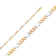 14K Tricolor Gold Solid 4.5 mm Concave Figaro 3+1 Bracelet
