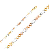14K Tricolor Gold Solid 4.5 mm Concave Figaro 3+1 Bracelet