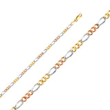 14K Tricolor Gold Solid 3.7 mm Concave Figaro 3+1 Bracelet