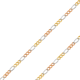 14K REAL Tricolor Gold 1.80mm-5.30mm Figaro 3+1 Concave Regular Diamond Cut Chain