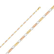 14K Tricolor Gold Solid 2.6 mm Concave Figaro 3+1 Bracelet