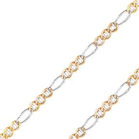 14K REAL Tricolor Gold 2.50mm-3.90mm Mariner Ficonucci 3+1 Concave Diamond Cut Chain – Width 3.90mm, Metal Color Tricolor
