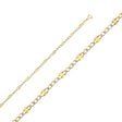 14K Two-Tone Gold Solid Diamond-Cut Stamped 3.7 mm White Pavé Figaro 3+1 Chain with Lobster Clasp