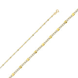 14K Two-Tone Gold Solid Diamond-Cut Stamped 2.5 mm White Pavé Figaro 3+1 Chain with Lobster Clasp