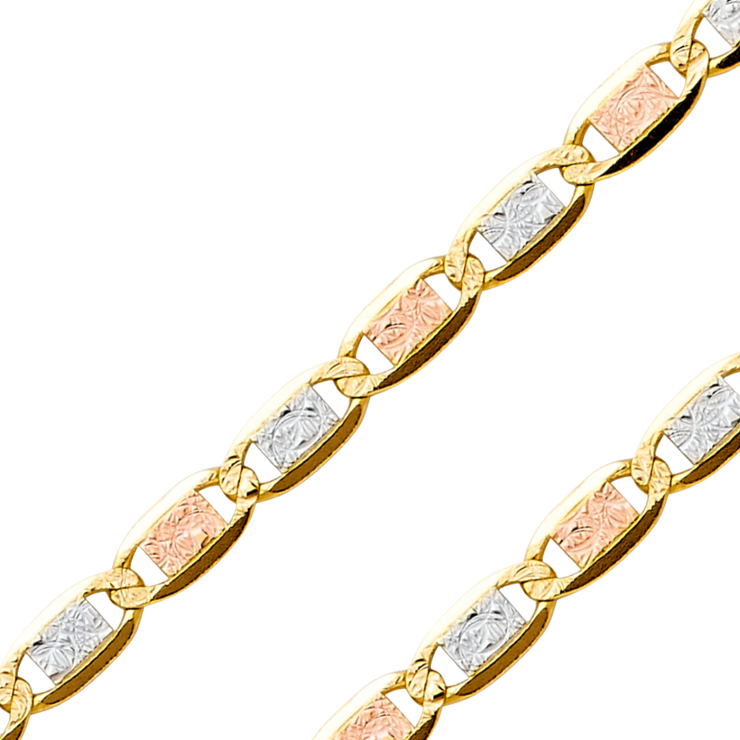 14K REAL Tricolor Gold 2.10mm-4.20mm Diamond Cut Valentino Chain