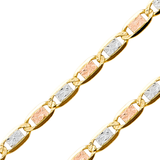 14K REAL Tricolor Gold 2.10mm-4.20mm Diamond Cut Valentino Chain