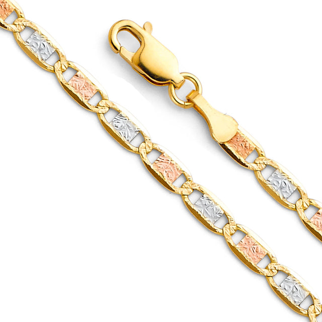14K Tricolor Gold Solid 3.3 mm Valentino Bracelet