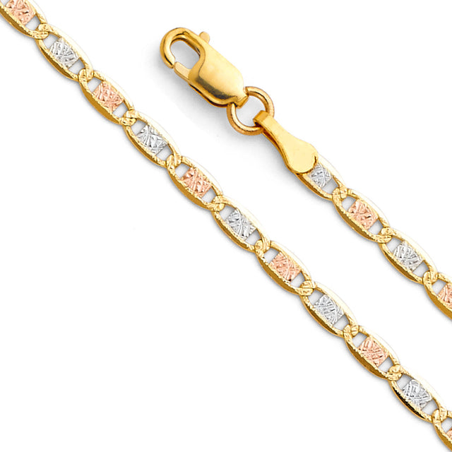 14K Tricolor Gold Solid 2.6 mm Valentino Bracelet