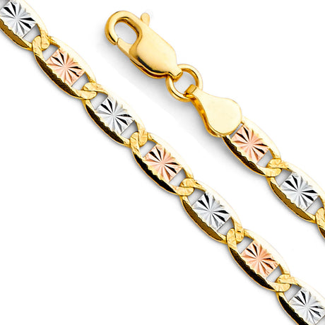 14K Tricolor Gold Solid Diamond-Cut 4.2 mm Star Valentino Bracelet