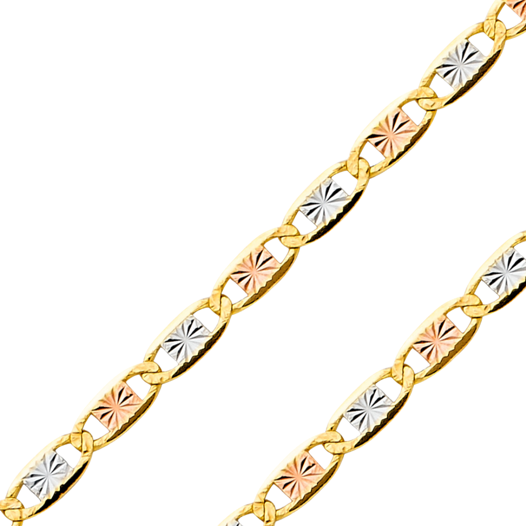 14K REAL Tricolor Gold 1.50mm-4.80mm Valentino Star Diamond Cut Chain