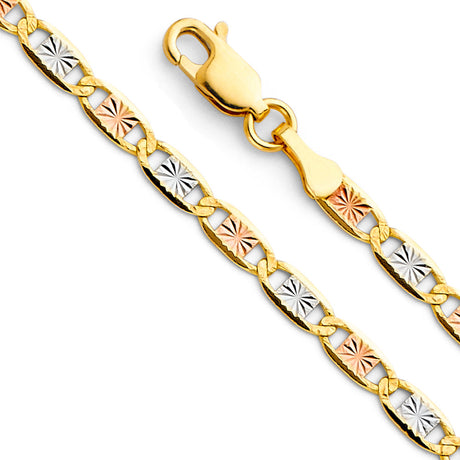 14K Tricolor Gold Solid Diamond-Cut 3.3 mm Star Valentino Bracelet