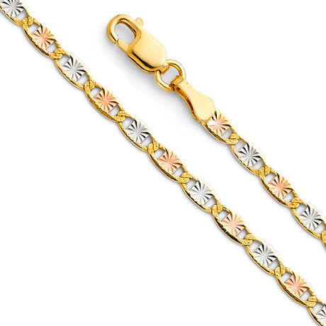 14K Tricolor Gold Solid Diamond-Cut 2.6 mm Star Valentino Bracelet