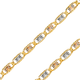 14K REAL Tricolor White Gold 2.1mm-4.20mm Valentino Star & Rail Diamond Cut Chain