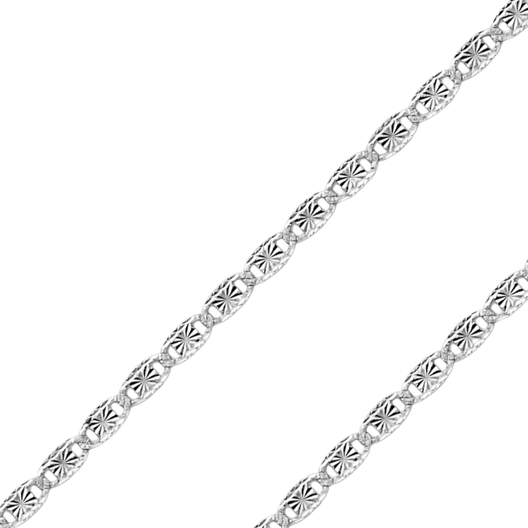 14K REAL Tricolor White Gold 2.1mm-4.20mm Valentino Star & Rail Diamond Cut Chain
