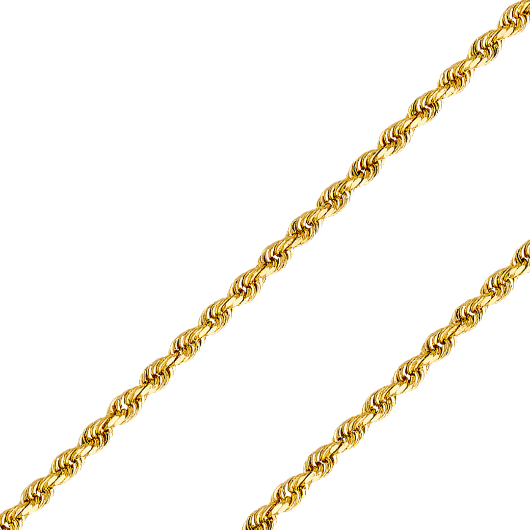 14K REAL Yellow Gold 1.20mm-7.80mm Solid Regular Rope Diamond Cut Chain