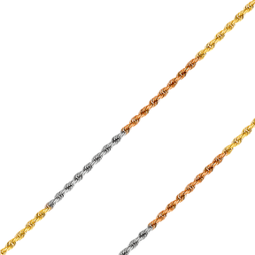 14K REAL Tricolor Gold 1.50mm-1.90mm Solid Regular Rope Diamond Cut Chain – Width 1.9mm, Metal Color Tricolor