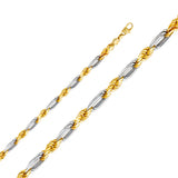 14K Two-Tone Gold Solid 7.5 mm Figaro Rope Bracelet