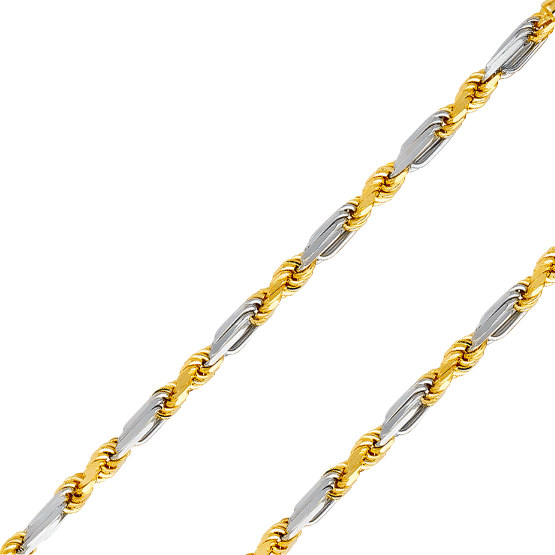 14K REAL Yellow,Two-Tone,Tricolor Gold 3.00mm-7.50mm Solid FigaroRope Diamond Cut Chain