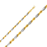 14K Two-Tone Gold Solid 6.5 mm Figaro Rope Bracelet