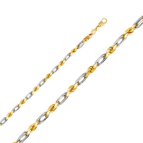 14K Two-Tone Gold Solid 5 mm Figaro Rope Bracelet