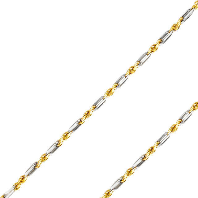 14K Tricolor Gold Figaro-Rope Chain (3–7.5mm)