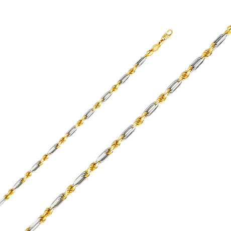 14K Two-Tone Gold Solid 4 mm Figaro Rope Bracelet