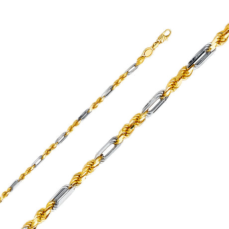 14K Two-Tone Gold Solid 3.5 mm Figaro Rope Bracelet