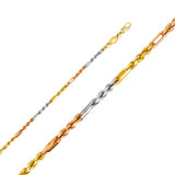 14K Tricolor Gold Solid 3 mm Figaro Rope Bracelet
